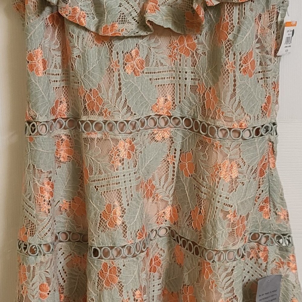 Nortstrom's NSR Teal and Peached ruffled laced dress w/ back bow Size XL NWT - Picture 4 of 10